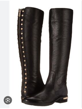 Vince Camuto Black Over-the-Knee Riding Boots with Gold Stud Accents